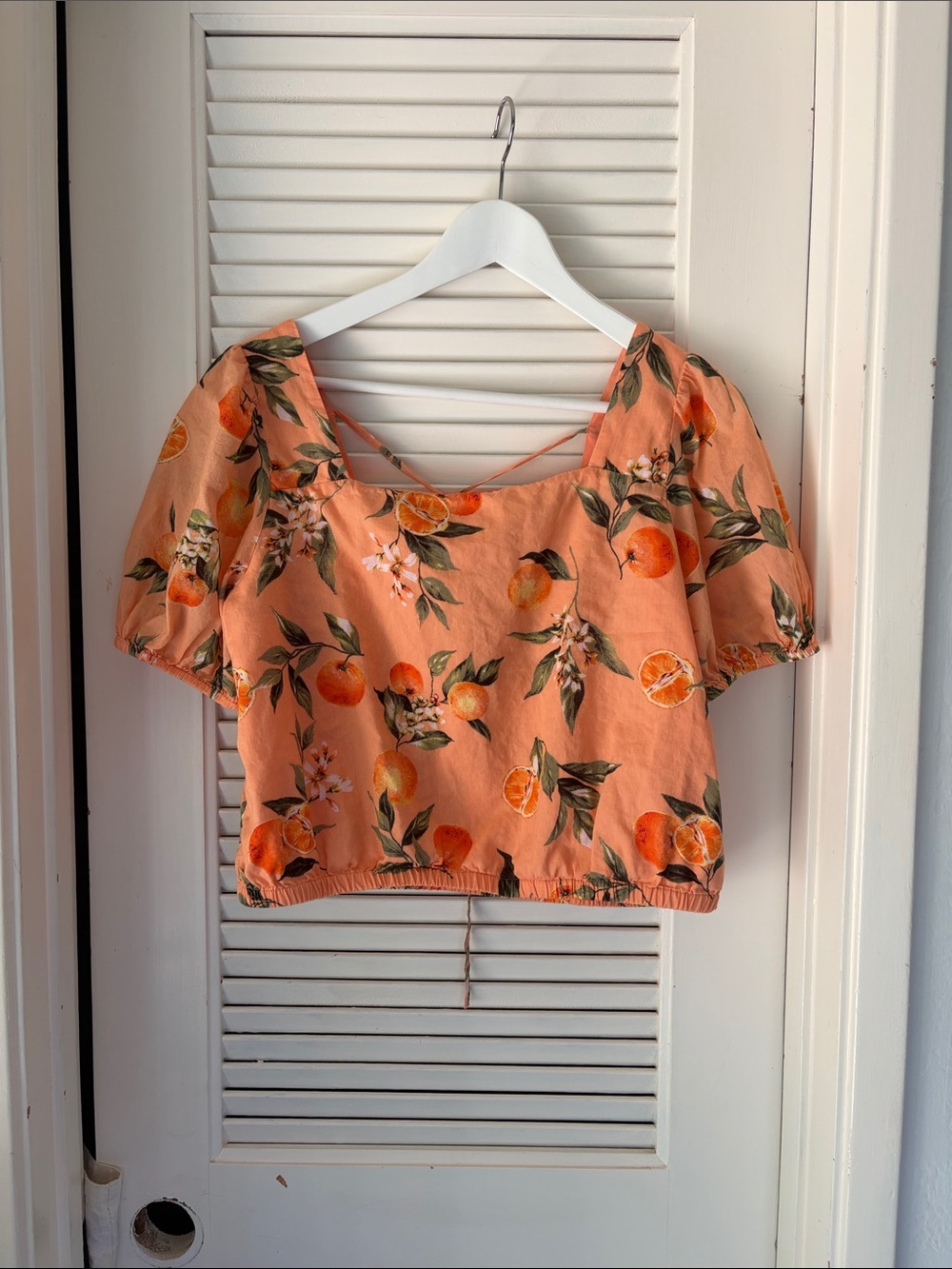 LOFT Peach Floral Square-Neck Crop Top